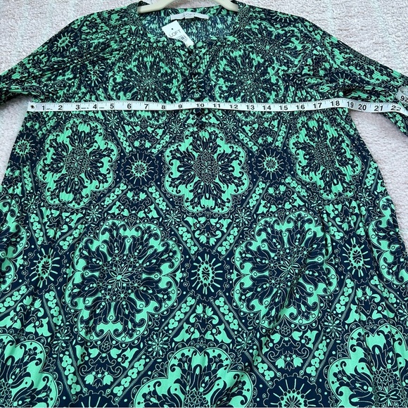 NWT LOFT Green Navy Long Sleeve Dress Knee Length Plisse Pleat Puff Sleeve Small - Picture 7 of 13